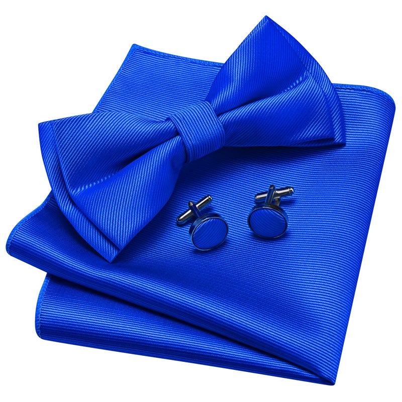 GUSLESON Royal Blue Formal Bow Tie for Wedding Pre-tied Bowtie and Pocket Square Cufflink Sets (0577-07) - Image 1